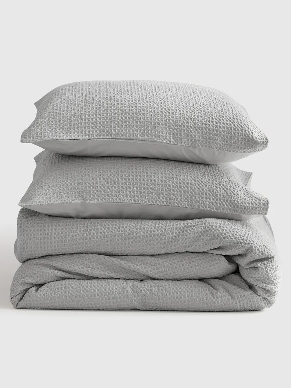 NWT QUINCE Organic Luxe Waffle Honeycomb Duvet Cover Set Lt Grey King/CalKing